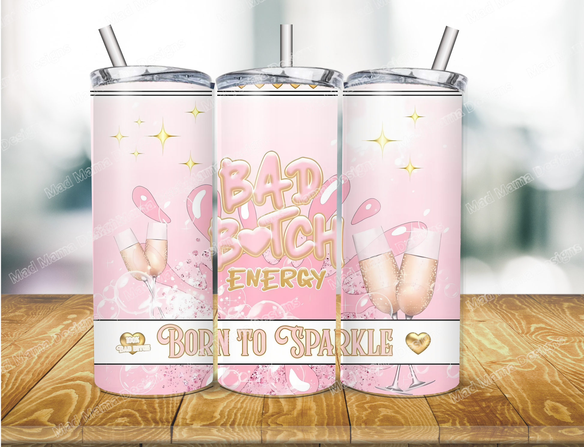 Sparkle Bad Bitch 20 oz insulated Hot Cold Tumbler Boxed Gift Straw Energy