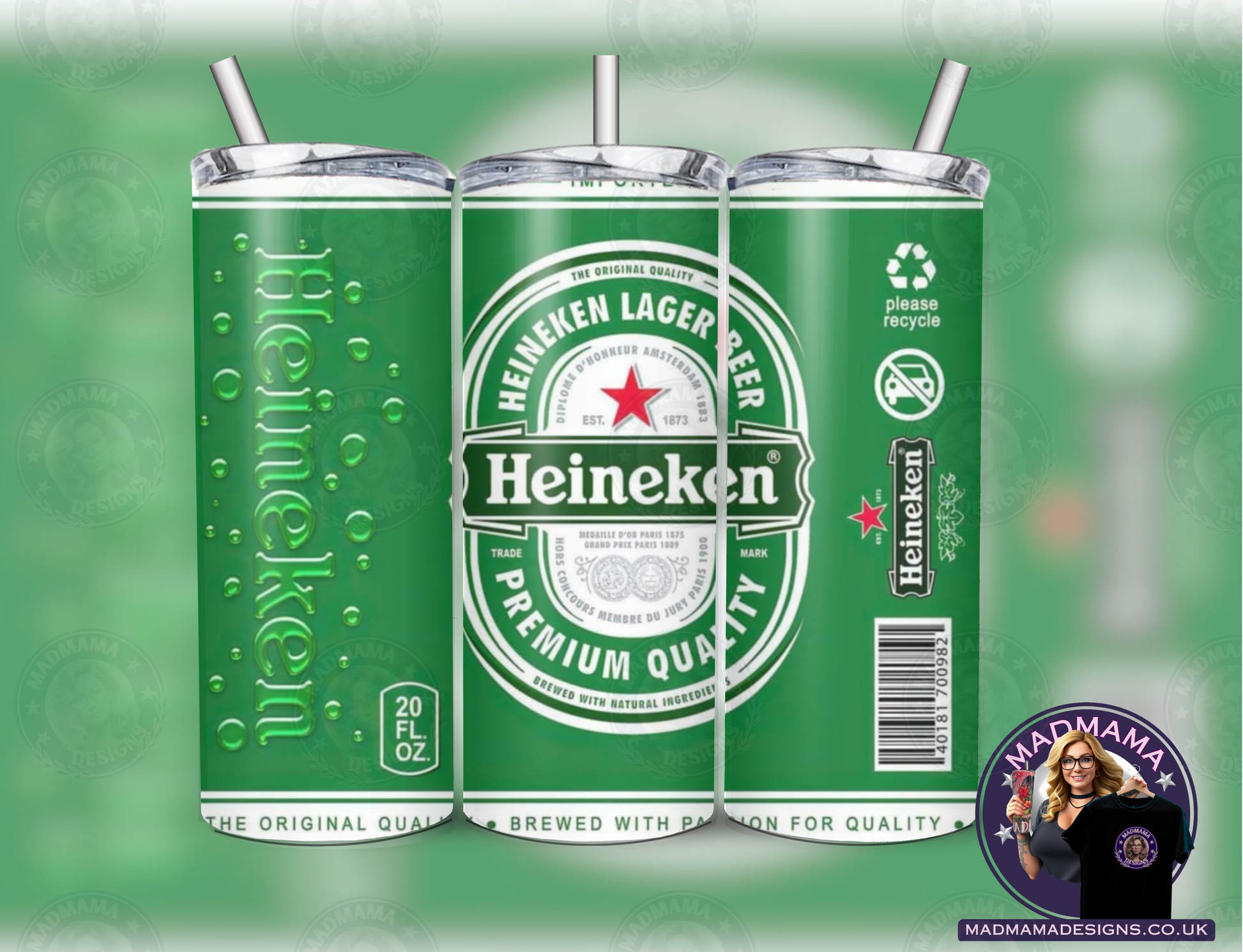 Heineken beer lager 20 oz Insulated Tumbler Hot Cold boxed gift straw Birthday