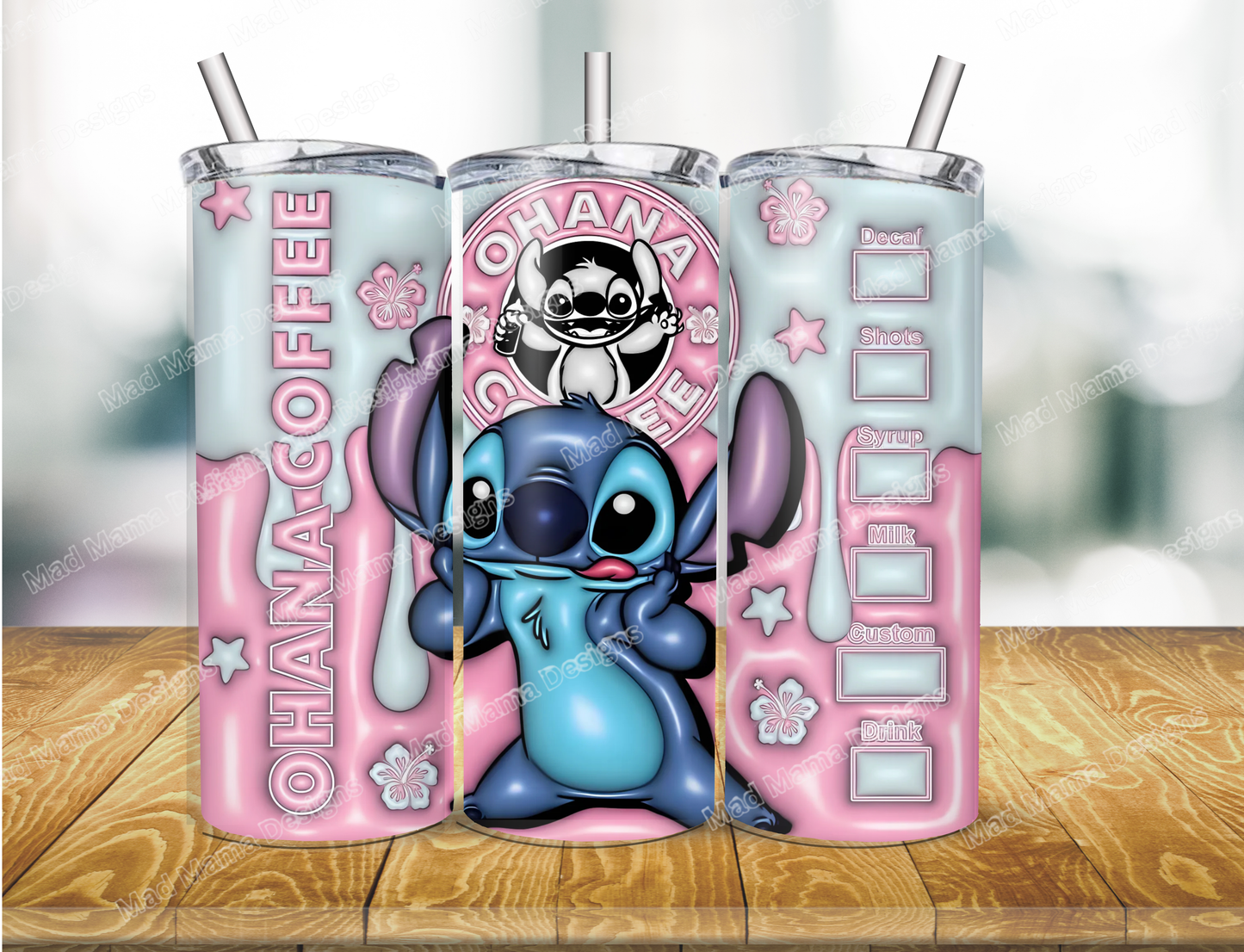 OHANA Lilo and Stitch Coffee 3d effect 20 oz insulated Hot Cold Tumbler Boxed Gift Straw stitch