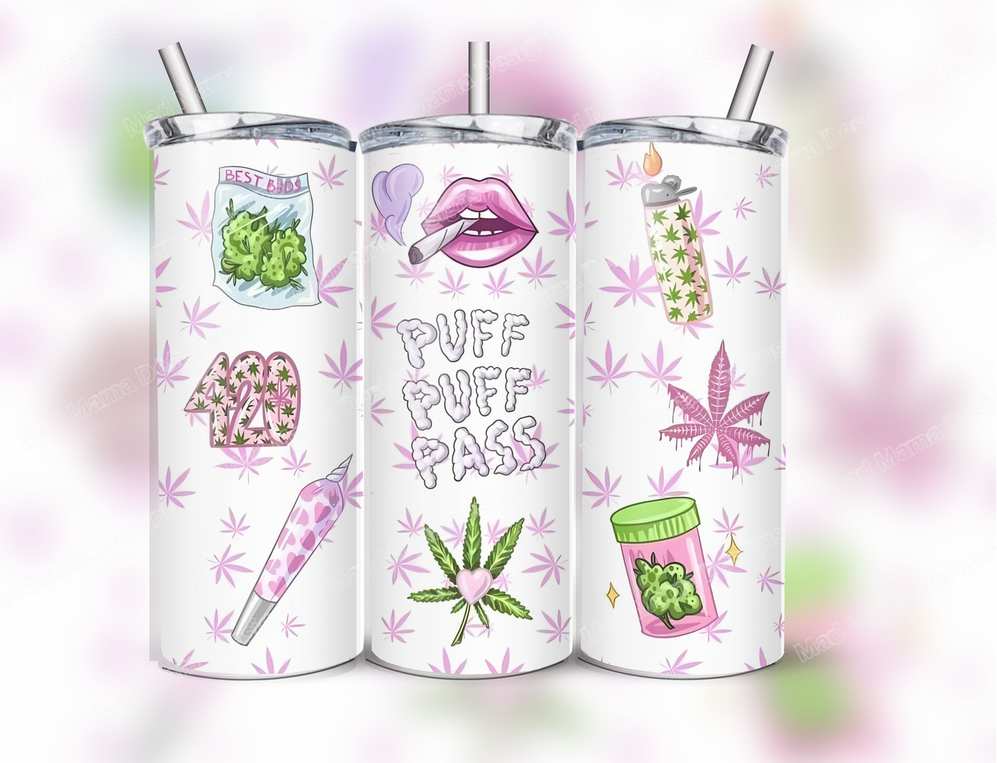 Puff Puff Pass 420 20oz insulated hot cold tumbler boxed gift straw