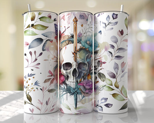 Floral Skull 20 oz insulated tumbler boxed gift with straw hot cold