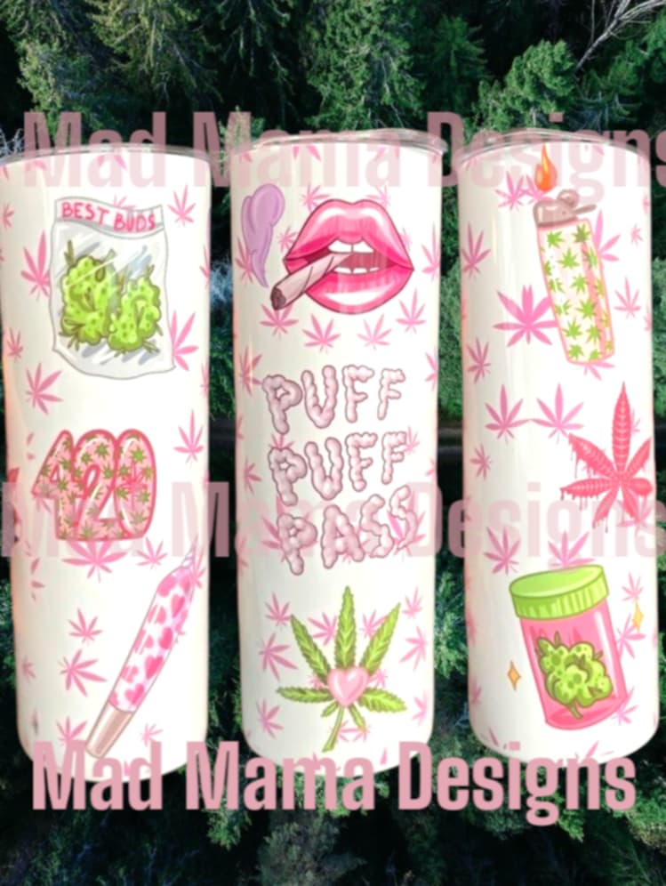 Puff Puff Pass 420 20oz insulated hot cold tumbler boxed gift straw