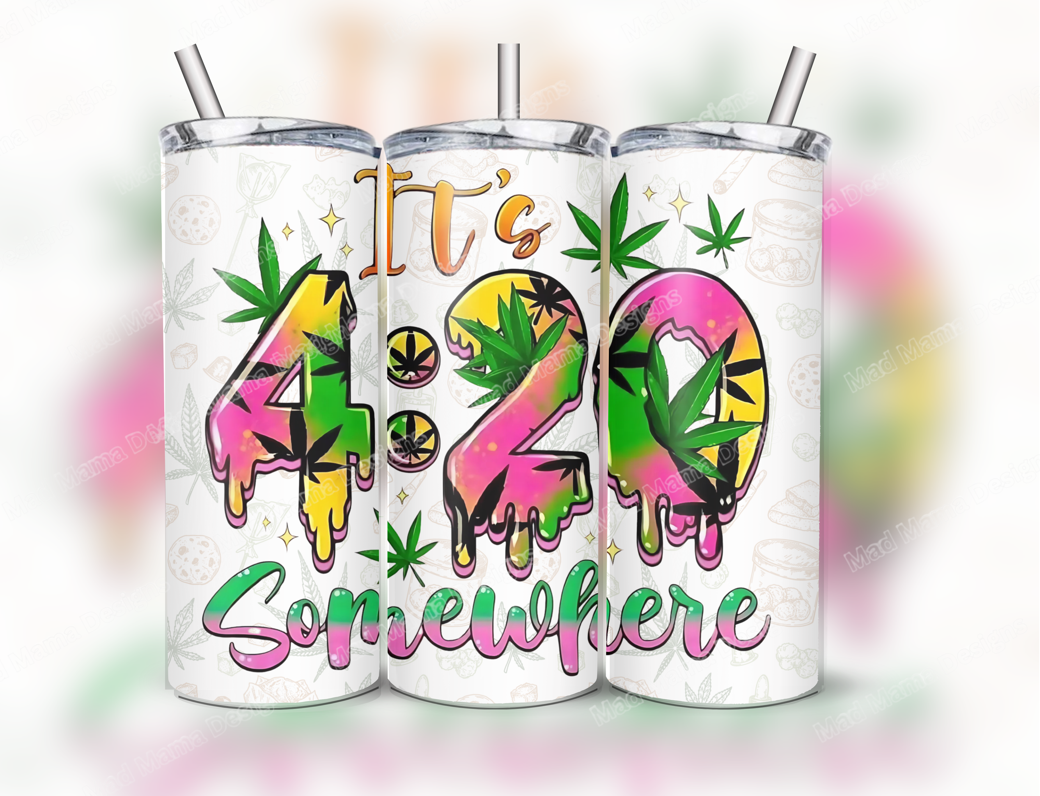 Its 420 Somewhere funny 20oz insulated hot cold tumbler boxed gift straw