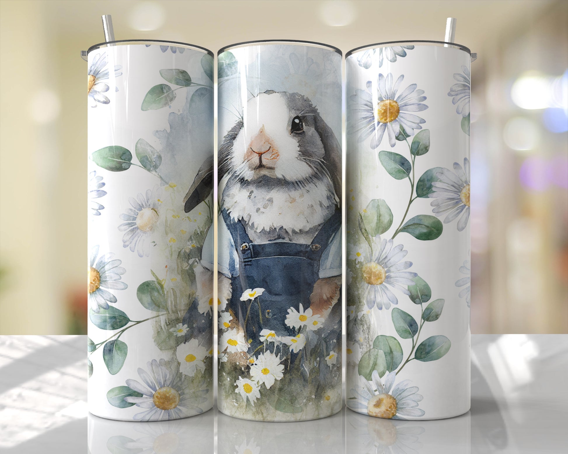 Cute Rabbit Bunny 20oz insulated tumbler hot or cold boxed with straw
