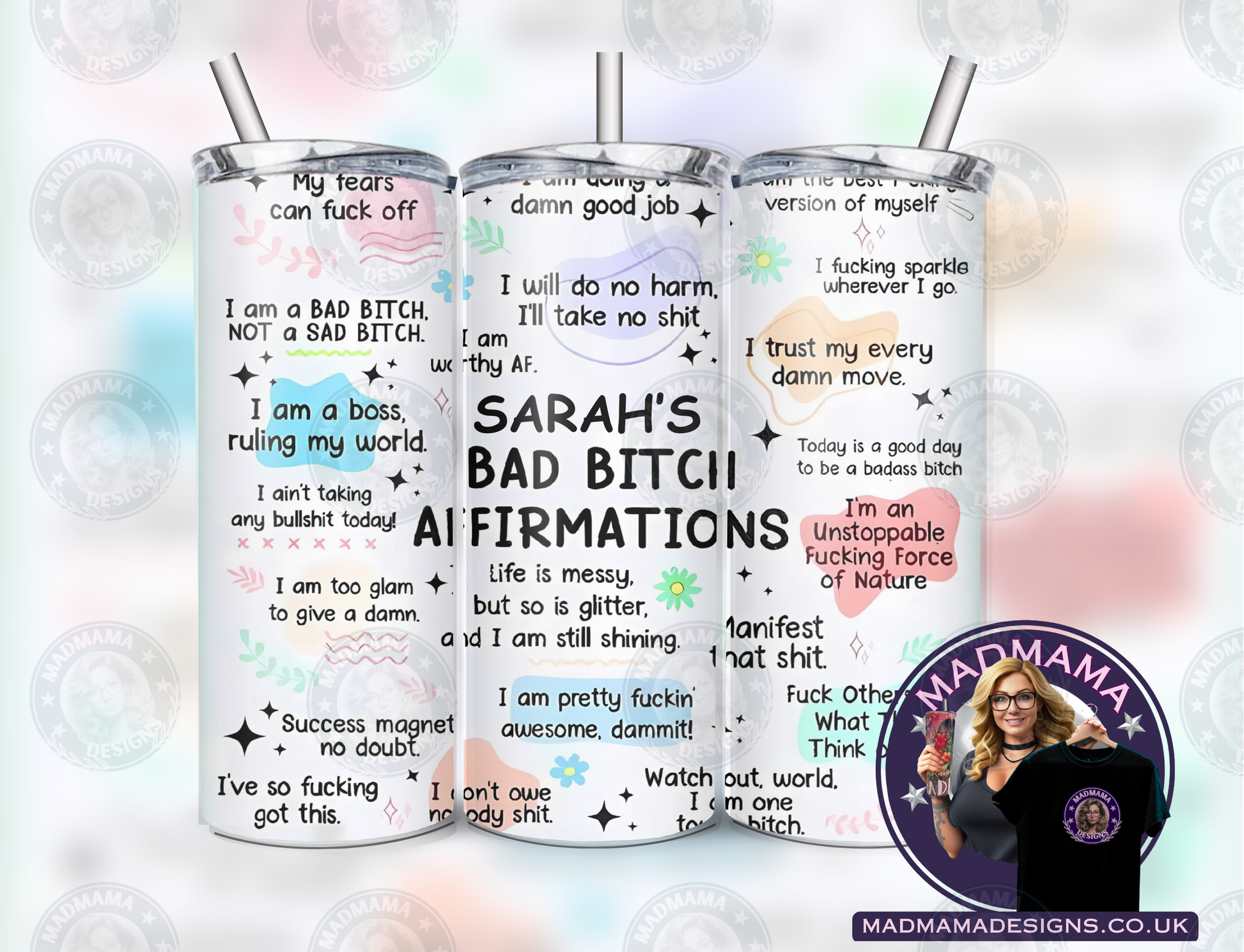 Personalised Bad Bitch Affirmations 20oz Insulated Tumbler Hot Cold boxed gift