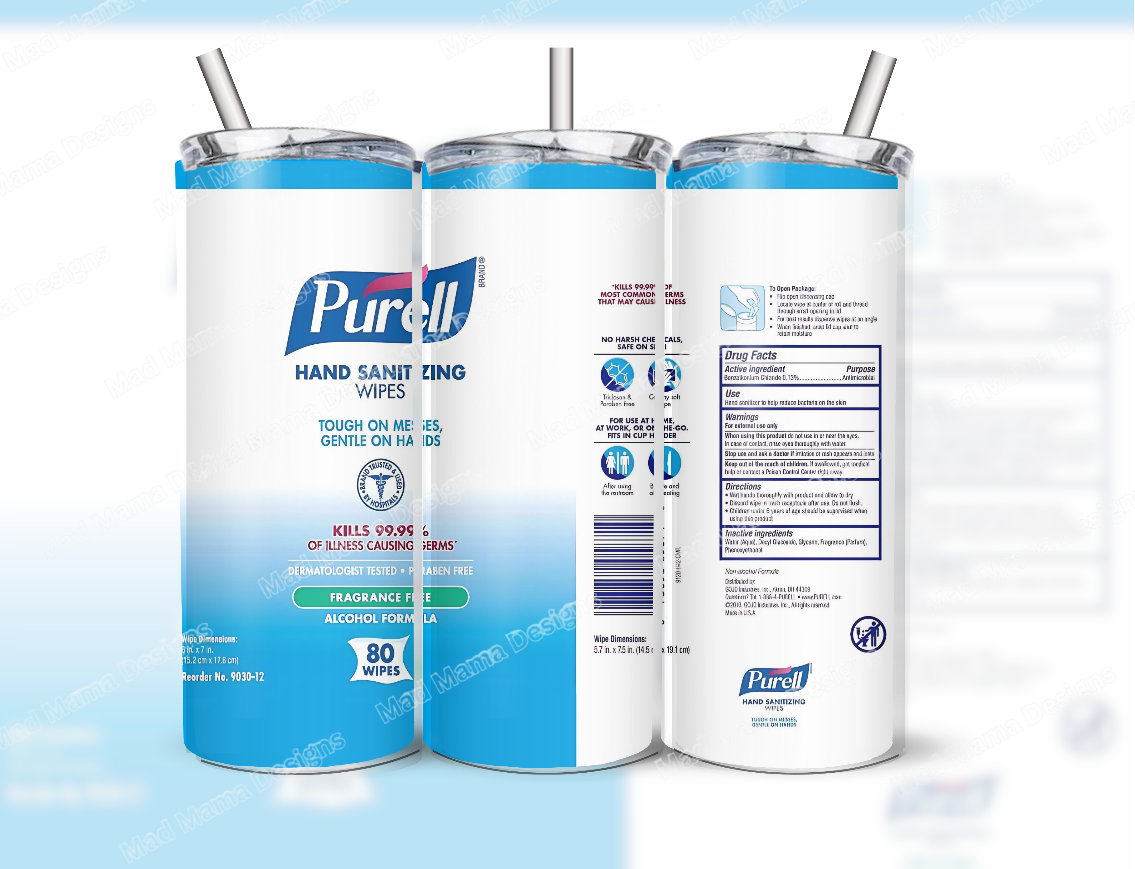 Purell Wipes funny 20 oz Insulated Hot Cold Tumbler Lid Straw boxed Gift