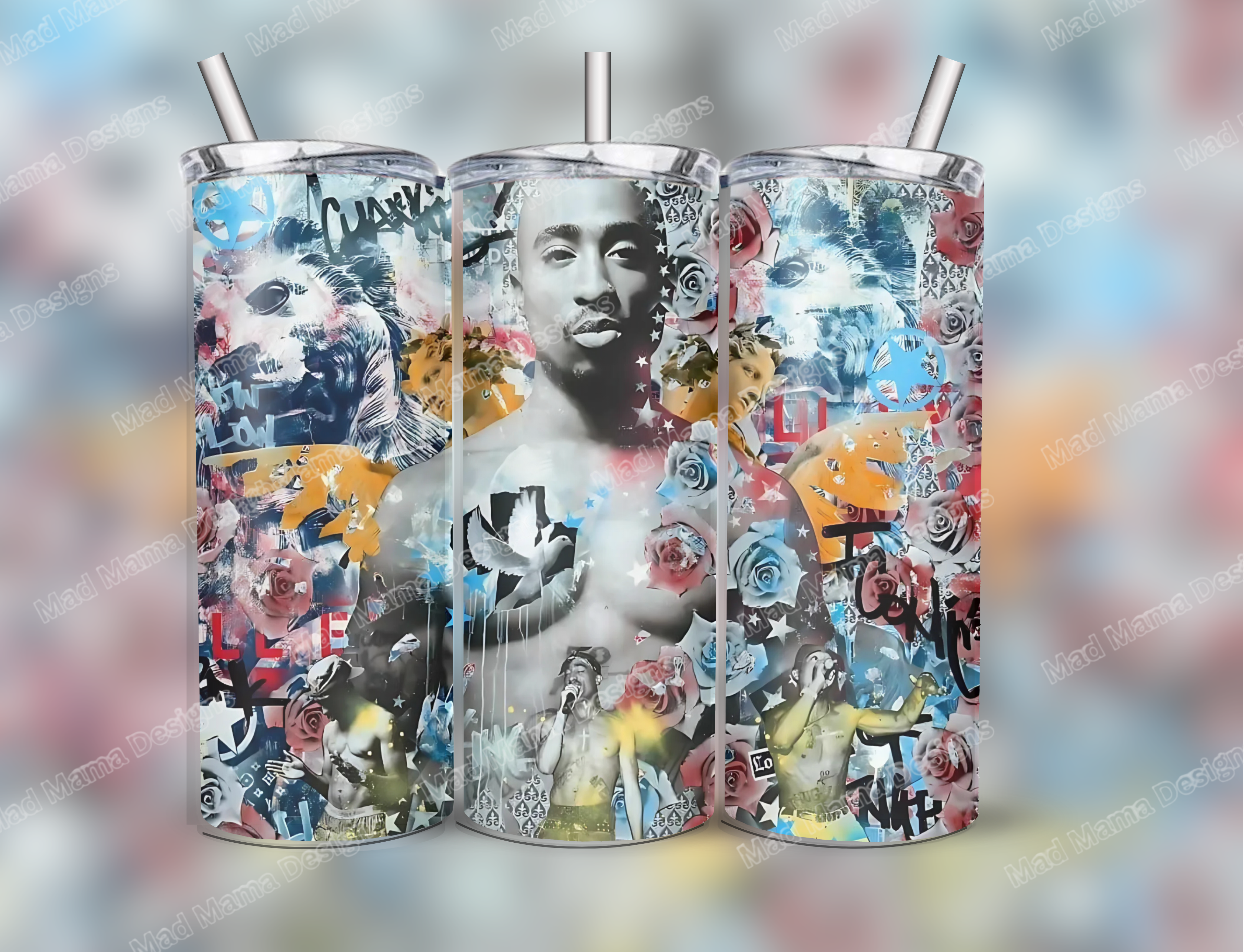 Tupac Rapper Music 20 oz Insulated Hot Cold Tumbler Lid Straw boxed Gift