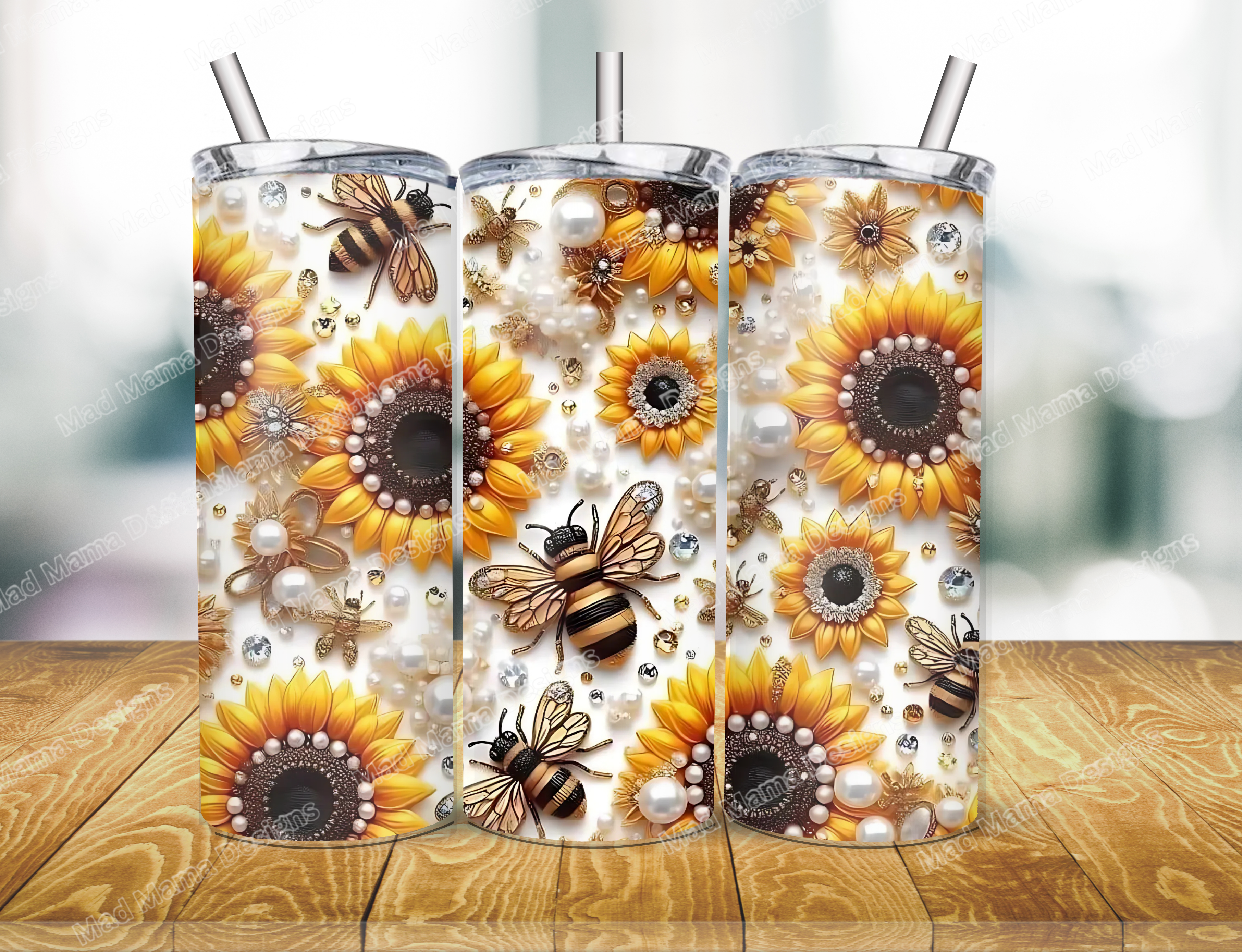 Bumble Bee Sunflower 20 oz insulated Hot Cold Tumbler Boxed Gift Straw Birthday