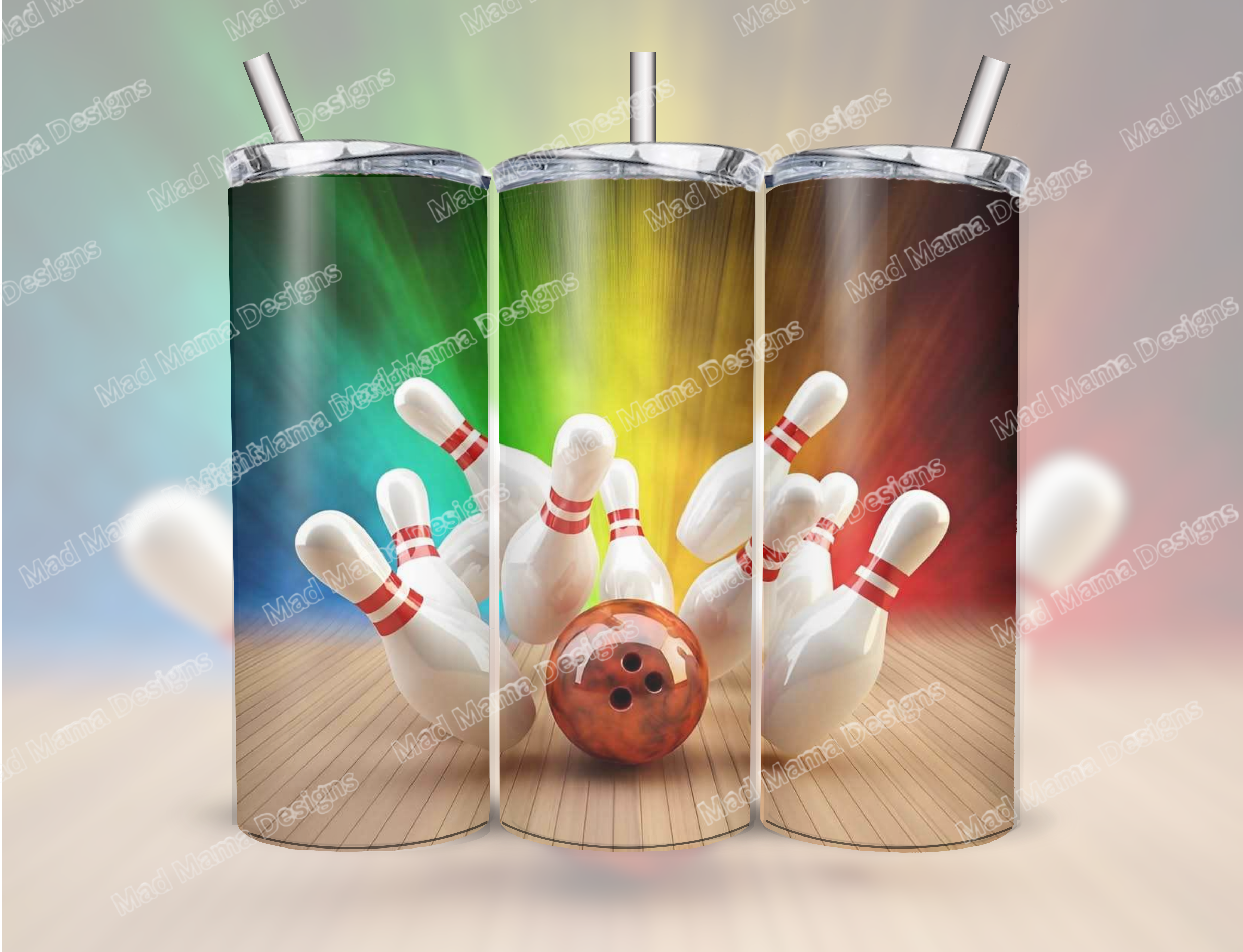 Bowling pins ball 20 oz Insulated Hot Cold Tumbler Lid Straw boxed Gift