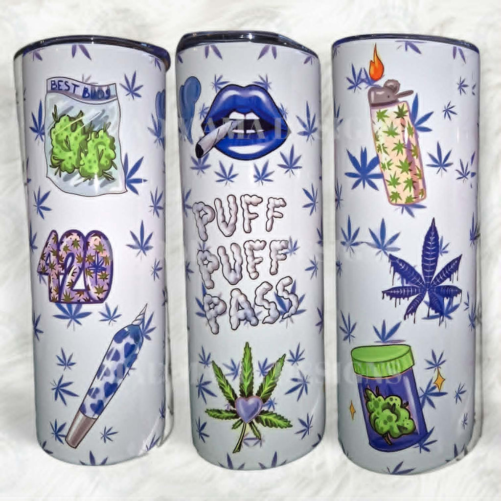 Puff Puff Pass 420 20oz insulated hot cold tumbler boxed gift straw