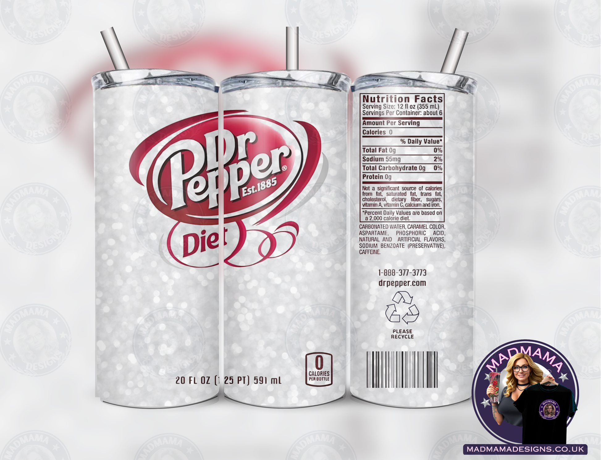 Dr Pepper diet 20 oz Insulated Tumbler Hot Cold boxed gift straw Birthday