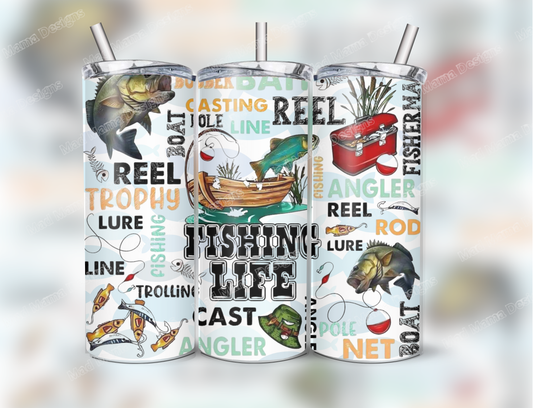 Fishing Life 20oz insulated hot cold tumbler boxed gift straw birthday fathers