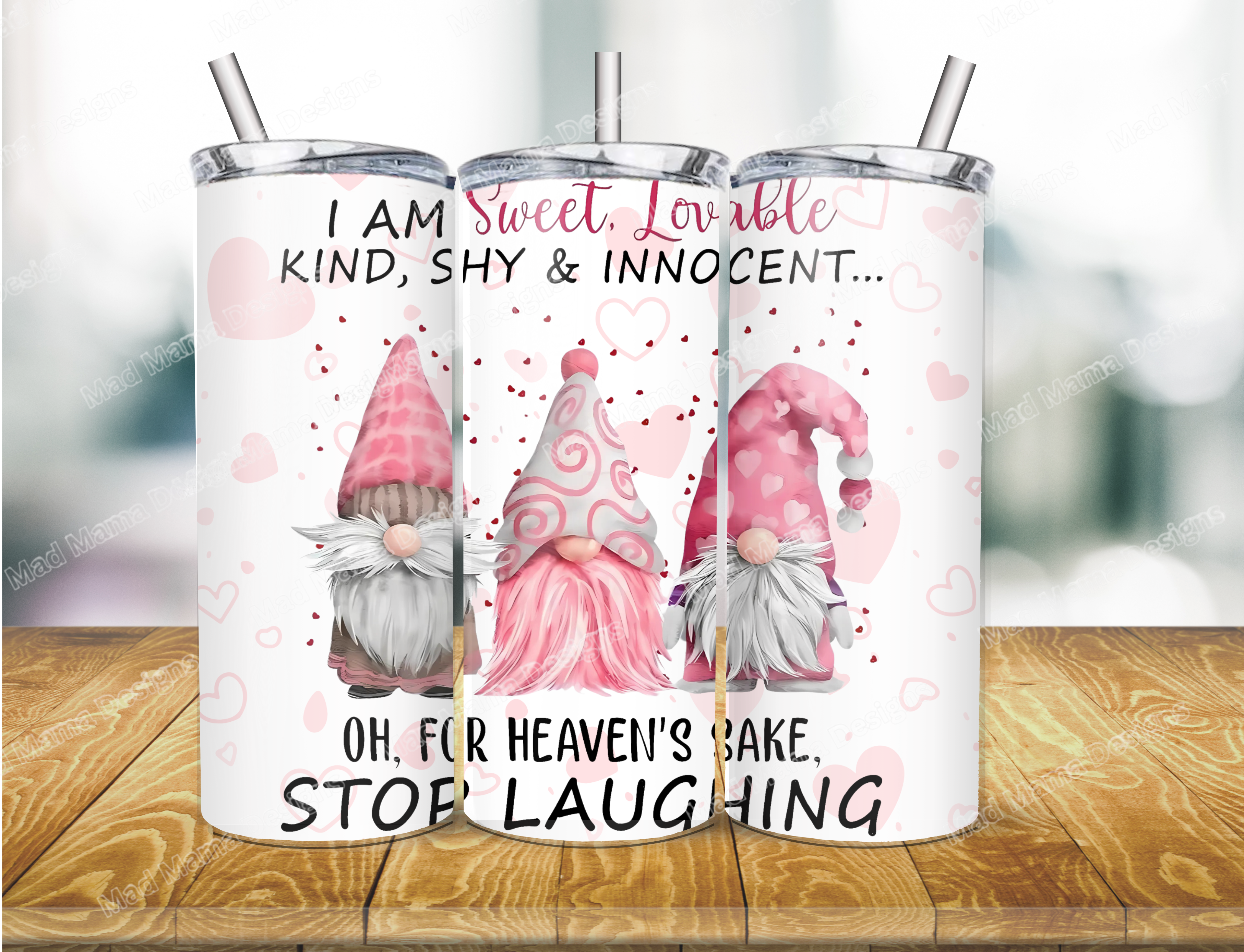 Cute Pink Gonks Gnomes 20 oz insulated Hot Cold Tumbler Boxed Gift Straw