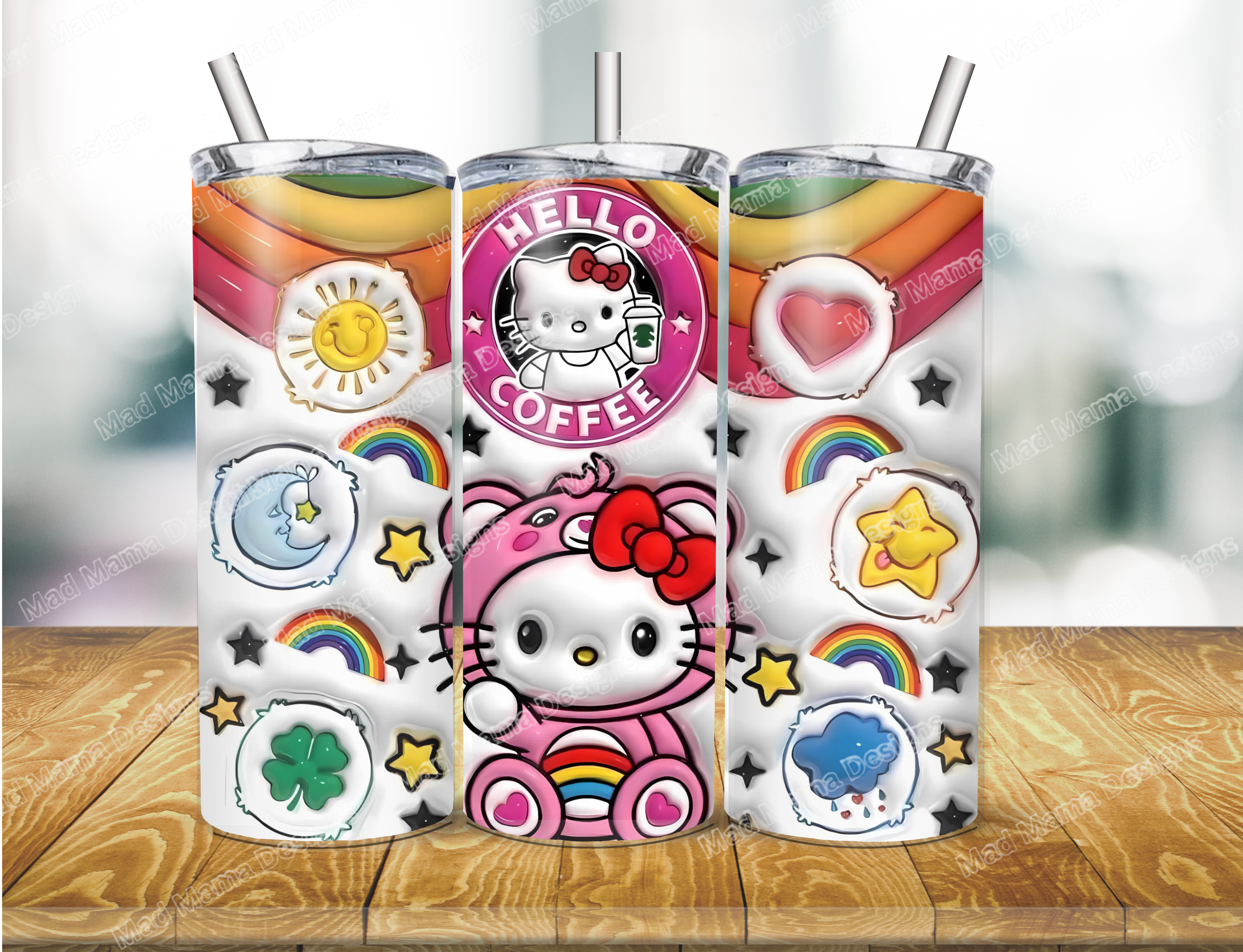 Hello Kitty Coffee 3d effect 20 oz insulated Hot Cold Tumbler Boxed Gift Straw