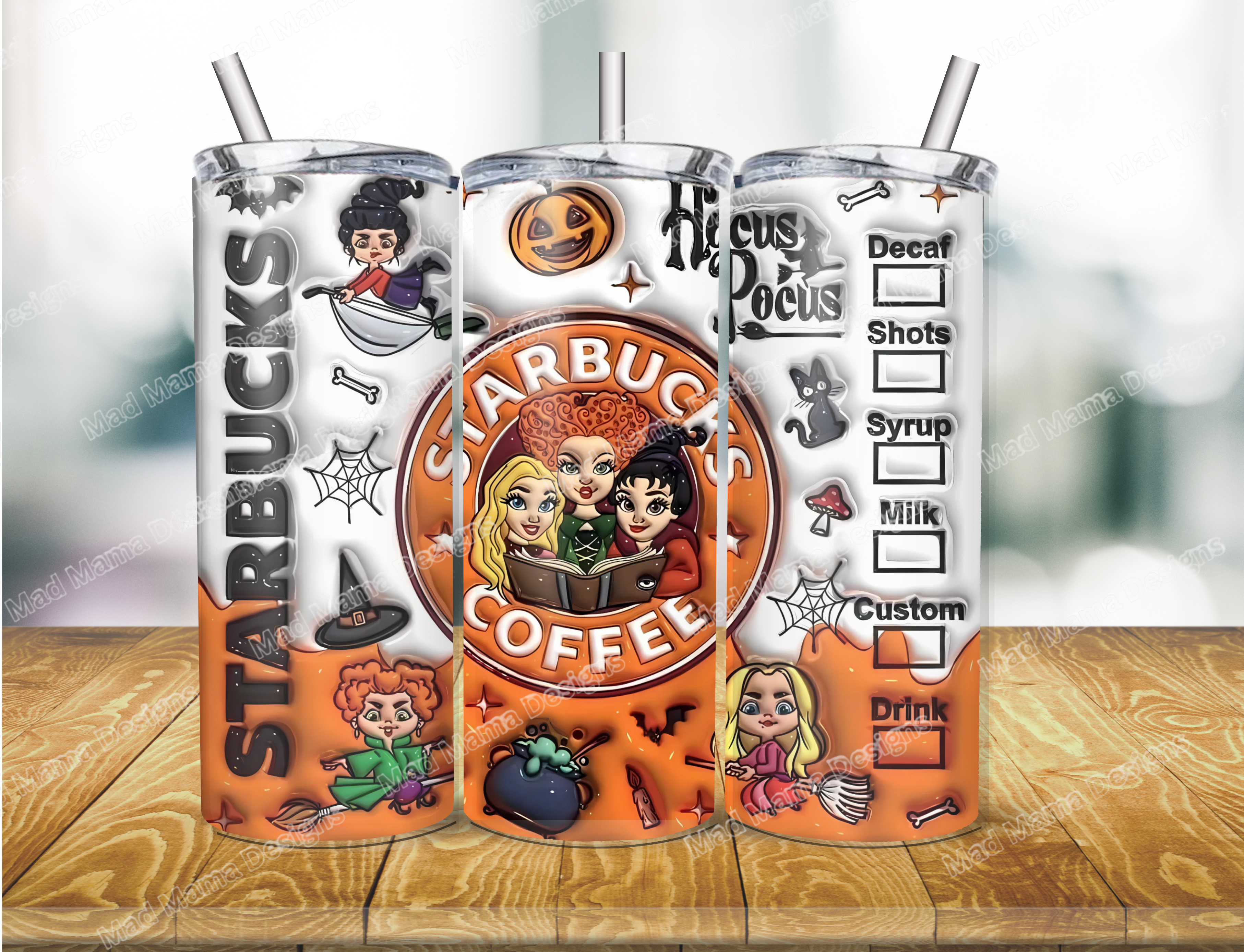 Hocus Pocus Coffee 3d effect 20 oz insulated Hot Cold Tumbler Boxed Gift Straw