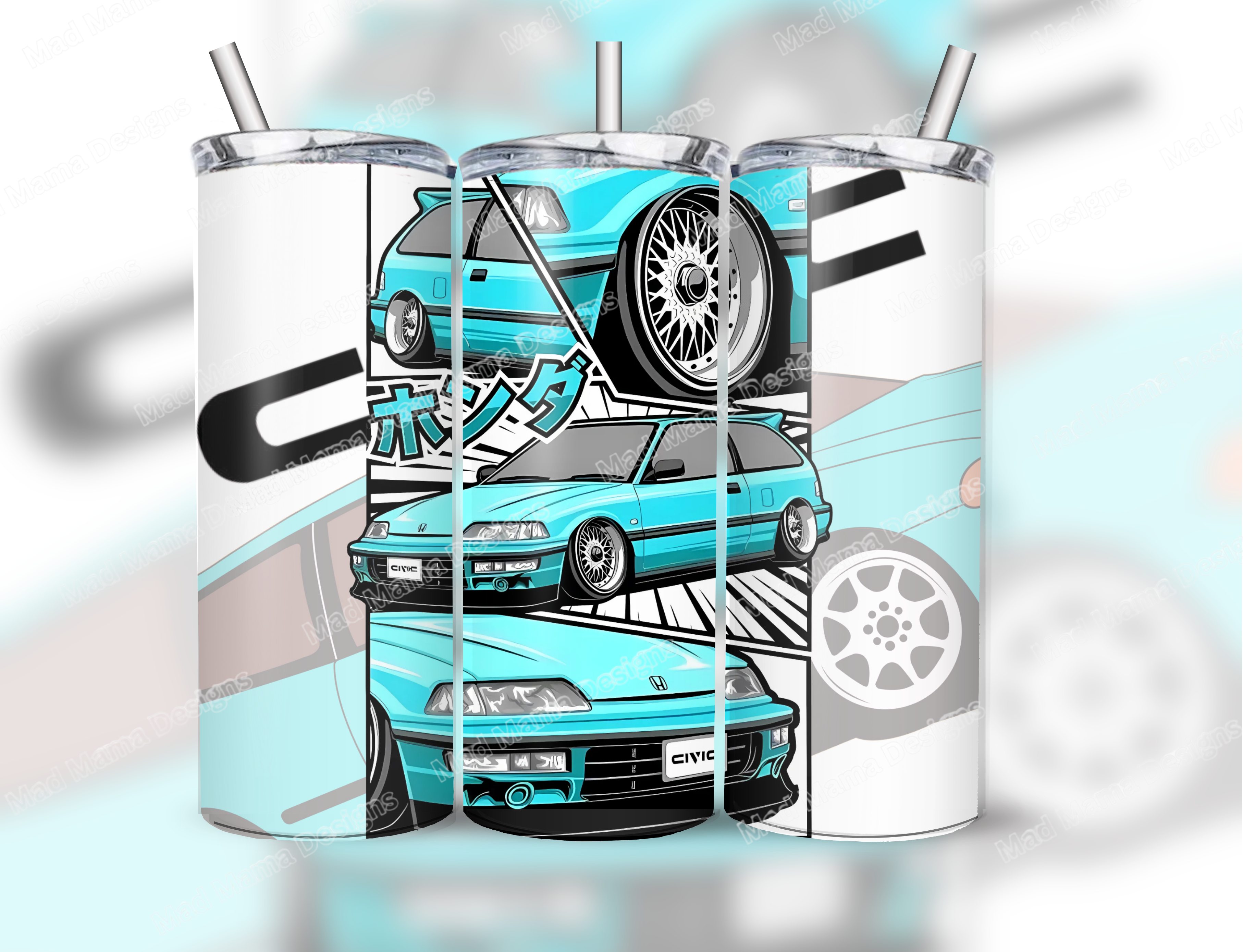 Honda Civic Car 20 oz Insulated Tumbler Hot or Cold Boxed Gift Straw Birthday