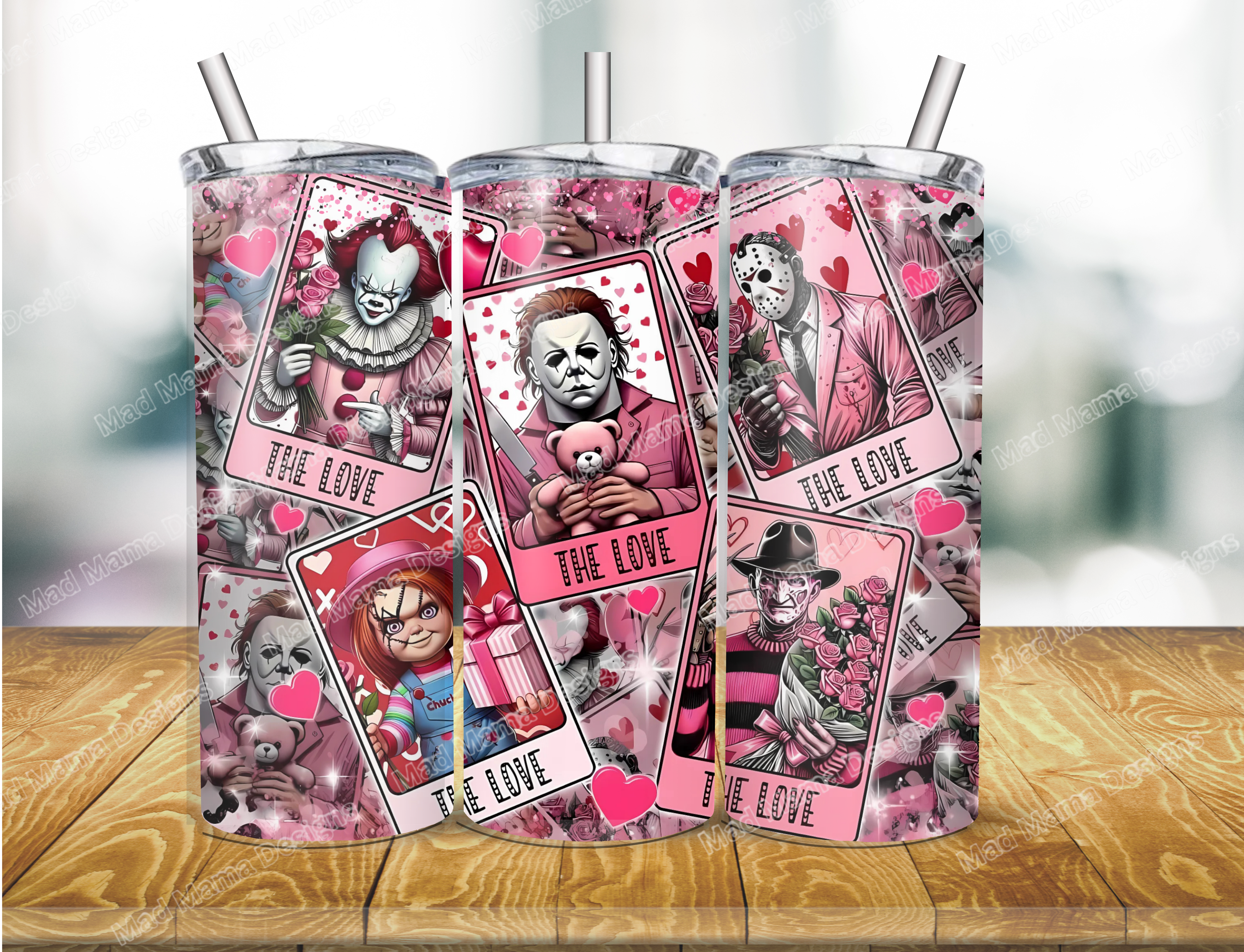 Pink Horror The Love Card 20 oz insulated Hot Cold Tumbler Boxed Gift Straw