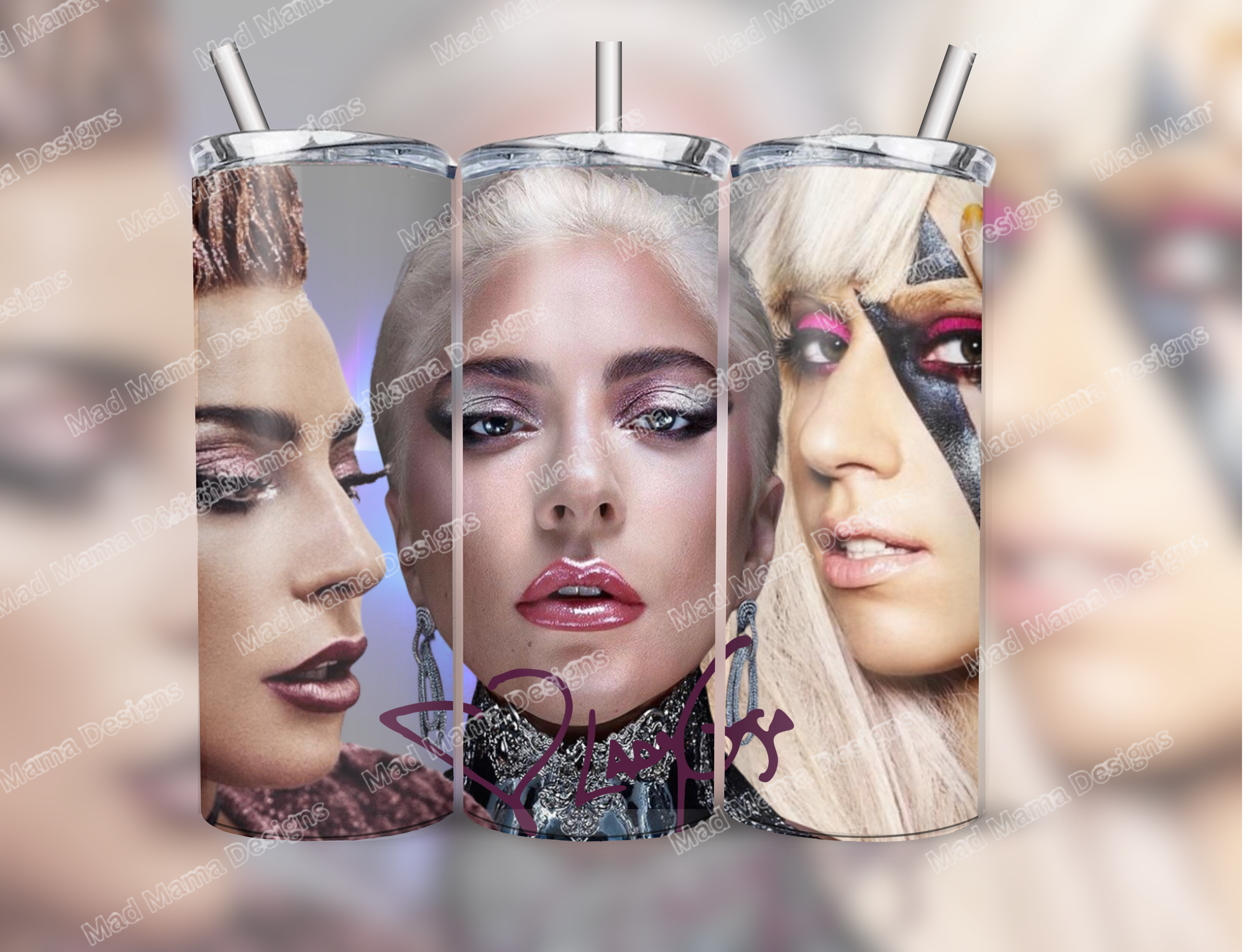 Lady Gaga inspired 20 oz Insulated Tumbler Hot or Cold Boxed Gift Straw Birthday