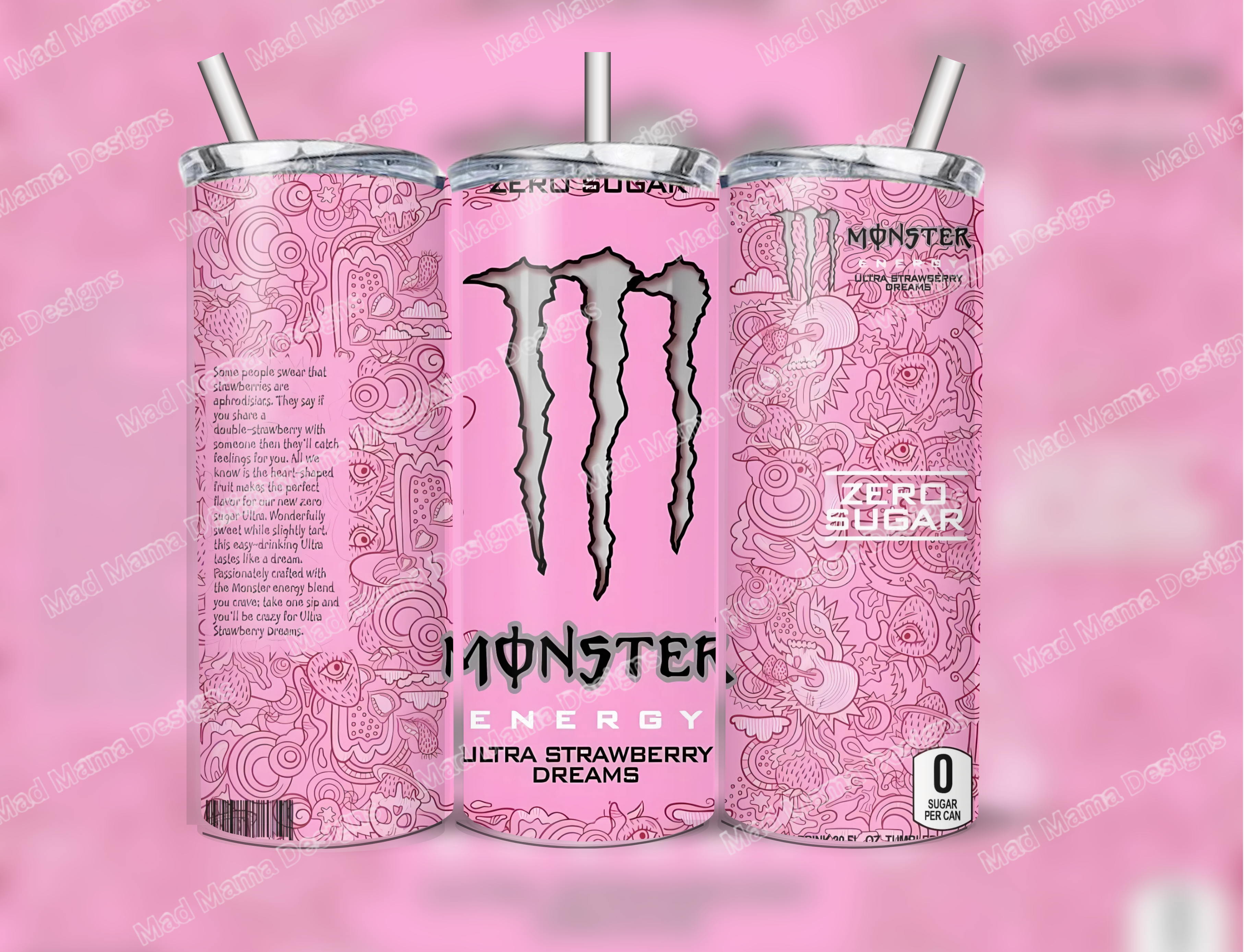 Monster Ultra strawberry 20oz Insulated Tumbler Hot or Cold Boxed Gift Straw Birthday