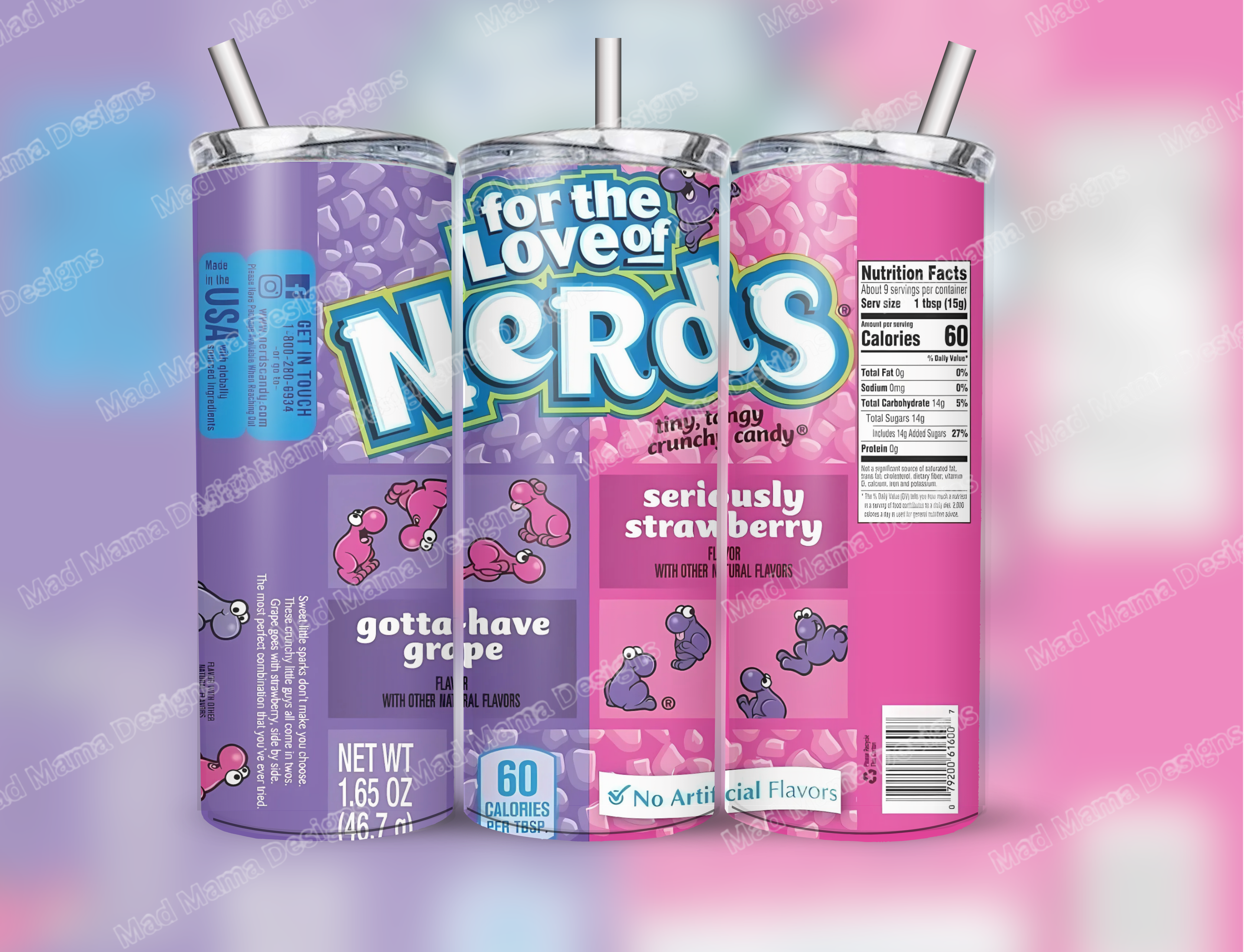 Nerds sweets 20 oz Insulated Hot Cold Tumbler Lid Straw boxed Gift birthday