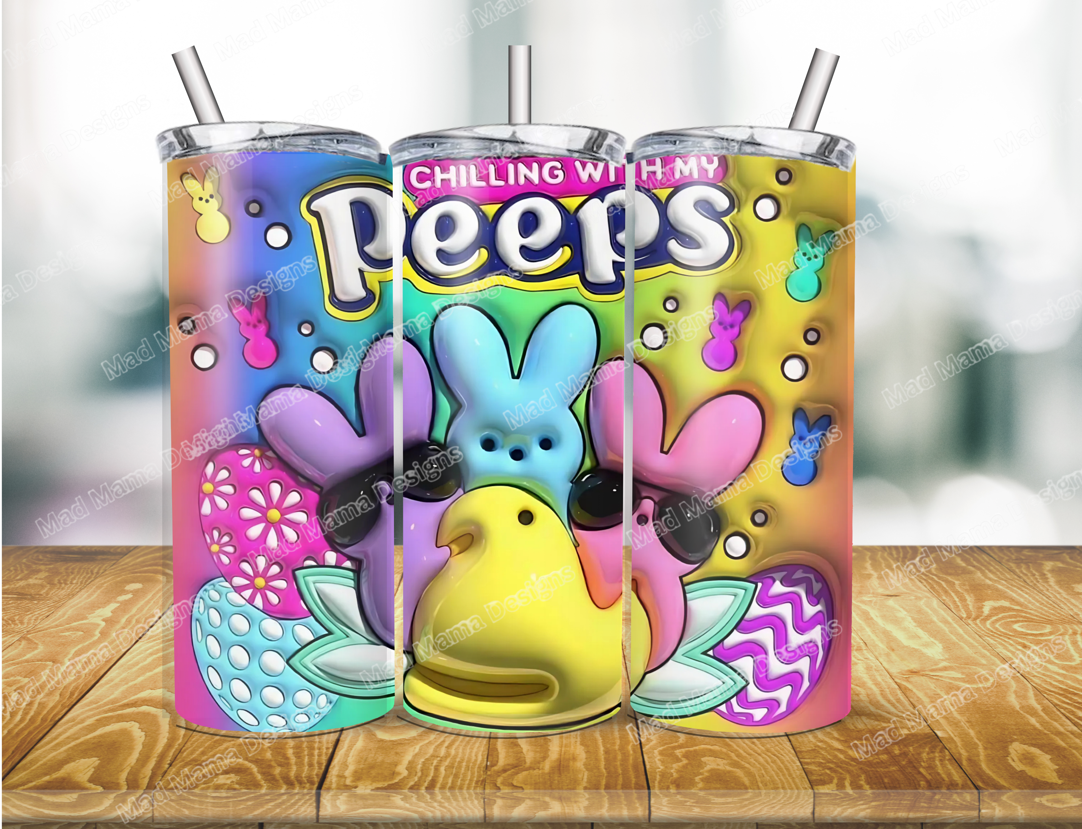 Chilling with my PEEPS 3d effect 20 oz insulated Hot Cold Tumbler Boxed Gift Straw