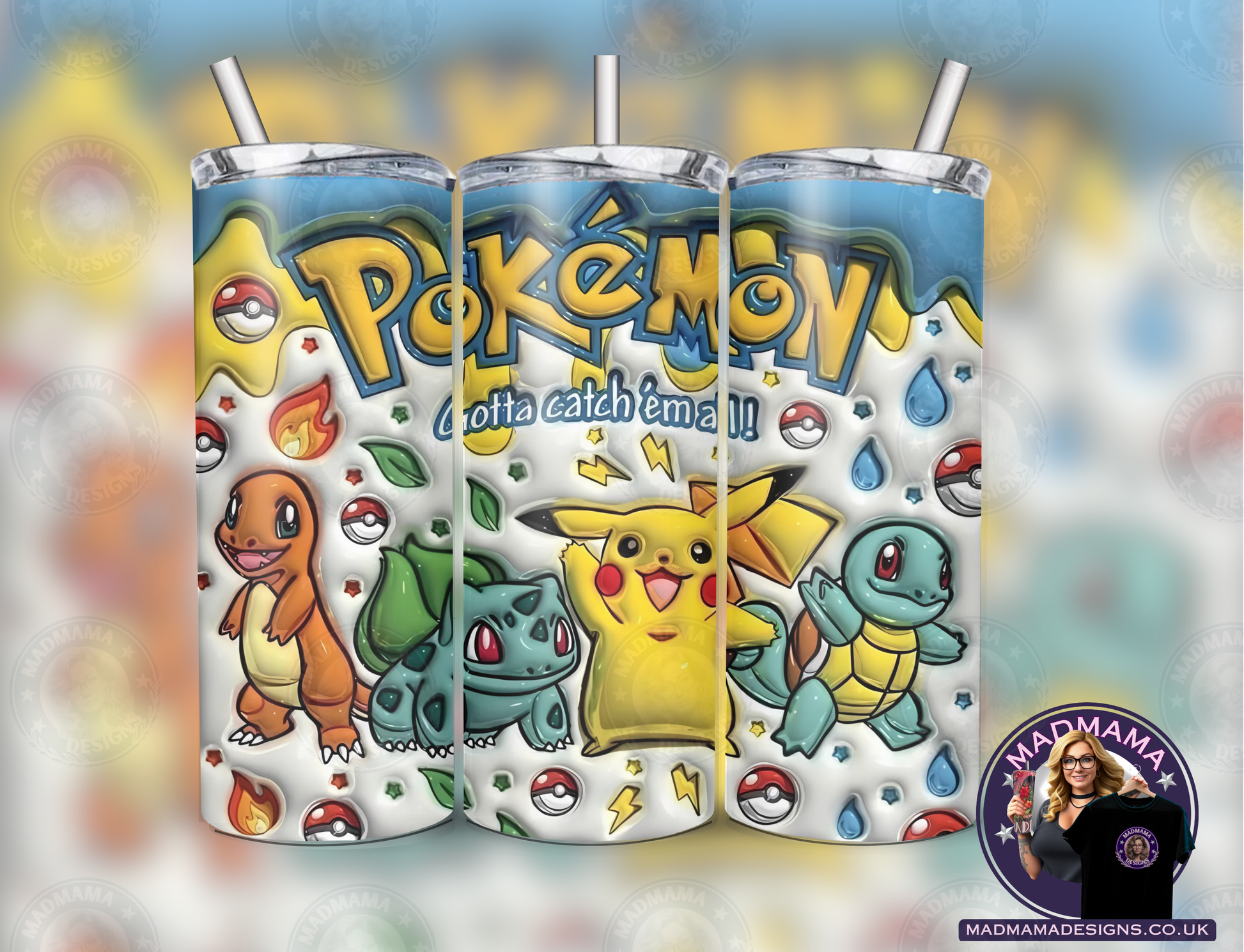 3d Effect Pokemon 20 oz Insulated Tumbler Hot Cold boxed gift straw Birthday cup