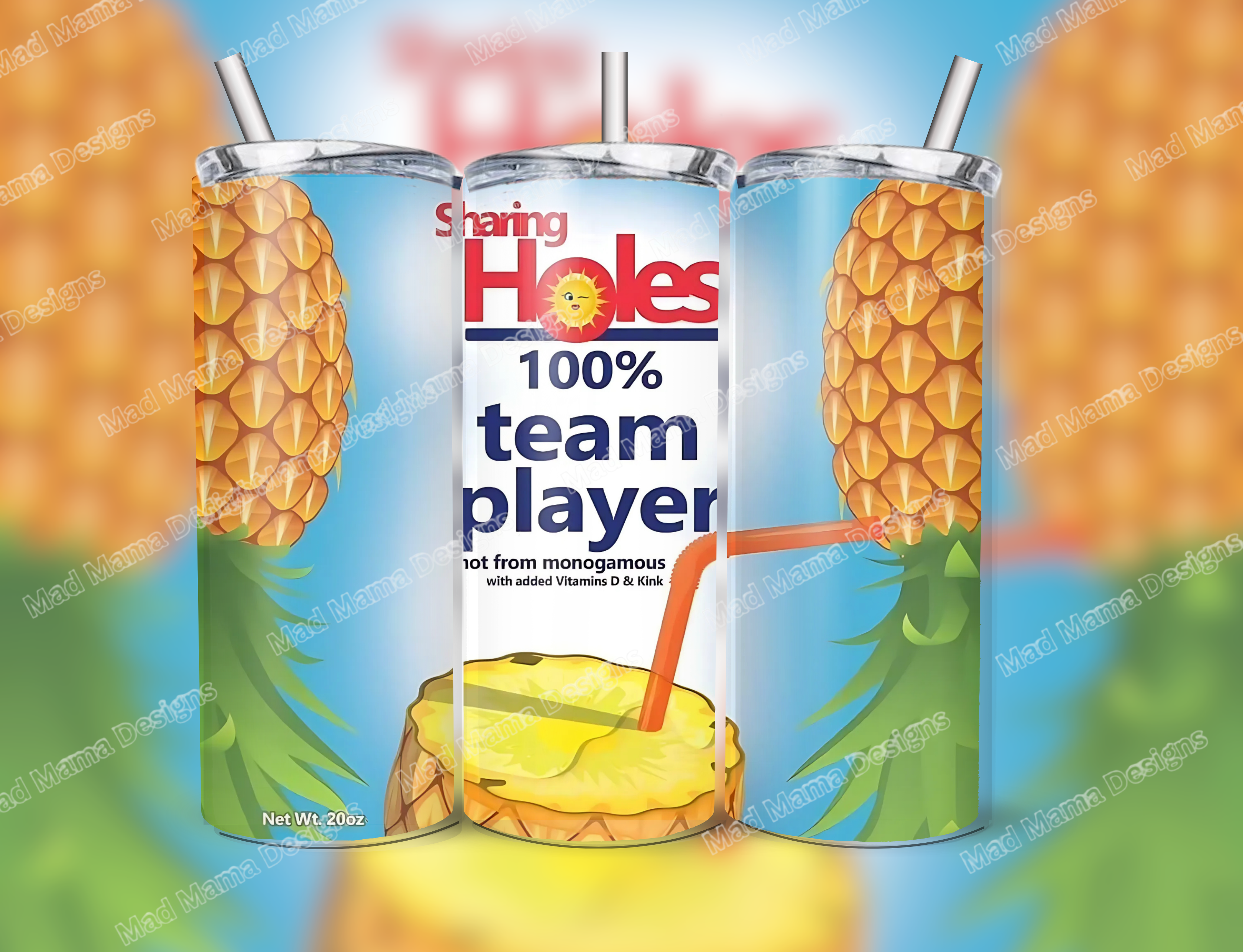 Pineapple Joke Swingers Sharing Holes 20 oz Insulated Tumbler Hot or Cold Boxed Gift Straw