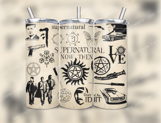SuperNatural Now and Then 20 oz insulated tumbler hor or cold boxed gift straw