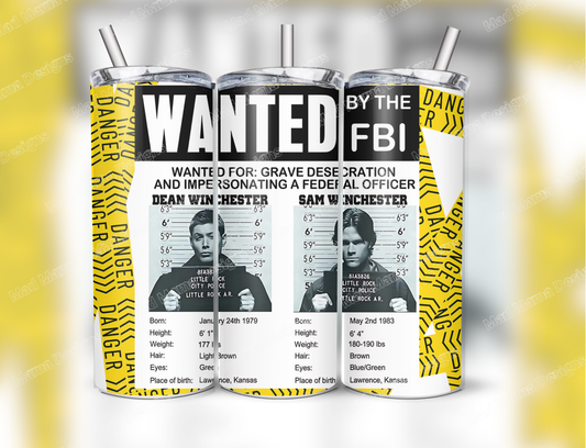 Supernatural WANTED 20 oz insulated tumbler hot or cold boxed gift straw