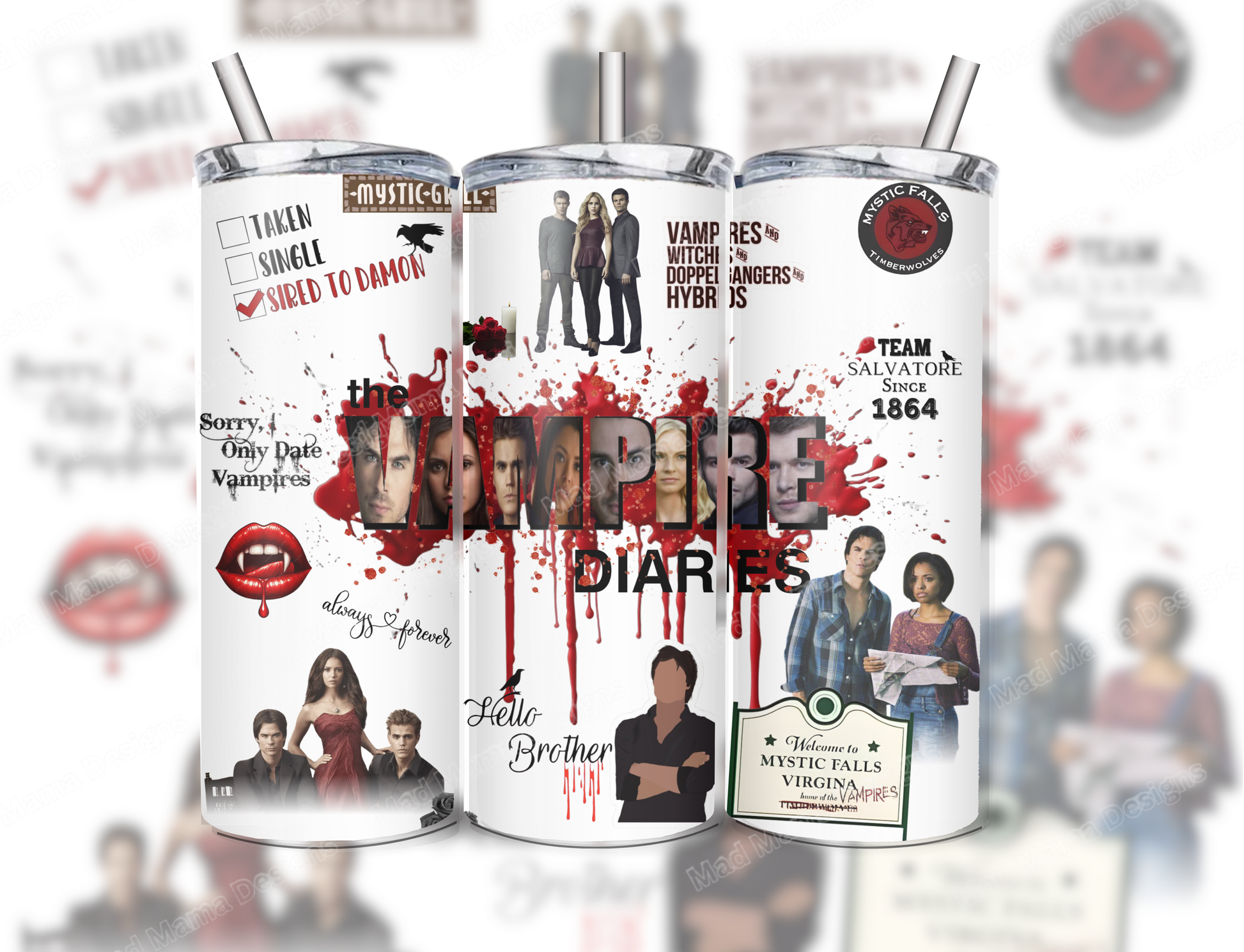 Vampire Diaries 20oz insulated tumbler hot or cold boxed metal straw gift