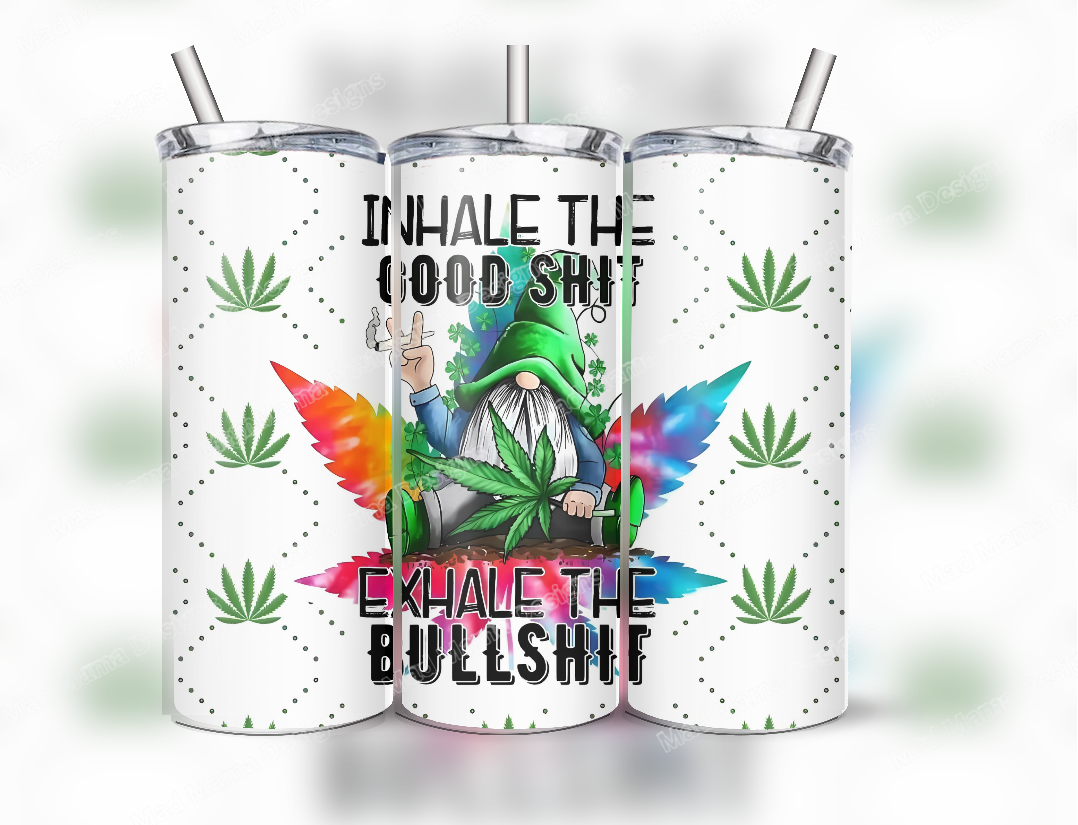 Inhale the good 420 funny gnome 20oz insulated hot cold tumbler boxed gift straw